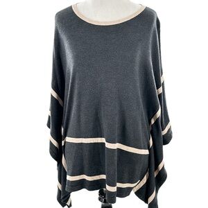 August silk petite womens sweater size PM charcoal gray striped old money poncho